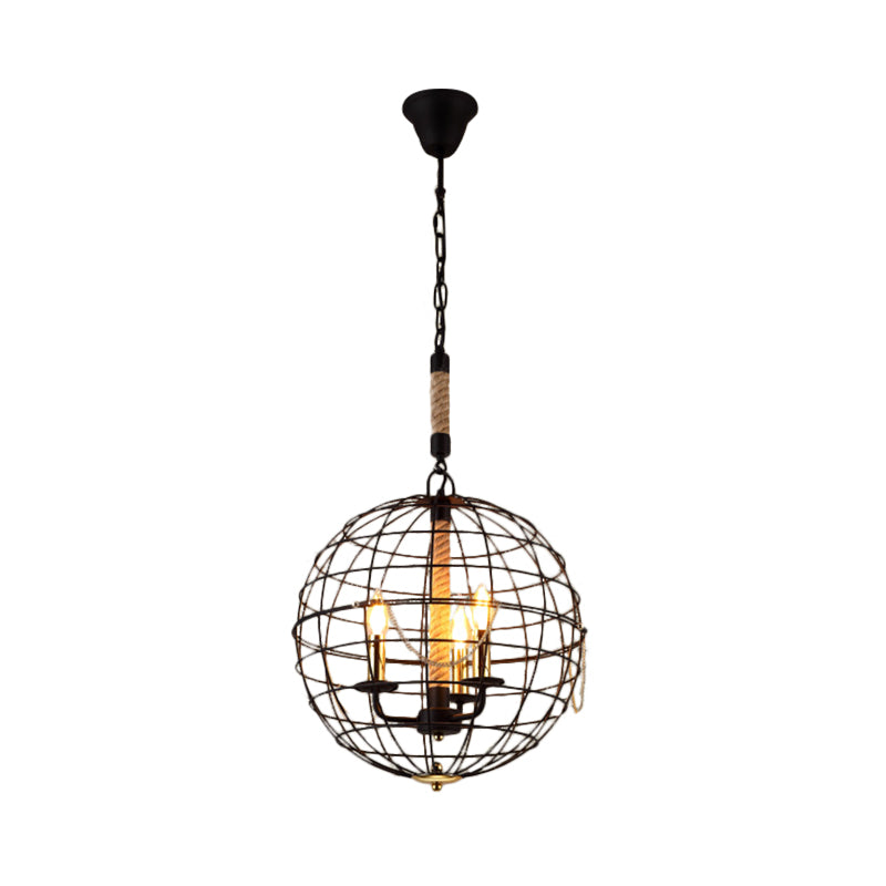 3/4/6 Lights Globe Shape Hanging Lamp with Wire Frame Vintage Stylish Golden Iron Ceiling Fixture for Dining Room Clearhalo 'Cast Iron' 'Ceiling Lights' 'Chandeliers' 'Industrial Chandeliers' 'Industrial' 'Metal' 'Middle Century Chandeliers' 'Rustic Chandeliers' 'Tiffany' Lighting' 1796400