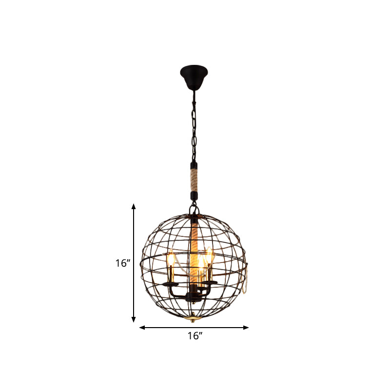 3/4/6 Lights Globe Shape Hanging Lamp with Wire Frame Vintage Stylish Golden Iron Ceiling Fixture for Dining Room Clearhalo 'Cast Iron' 'Ceiling Lights' 'Chandeliers' 'Industrial Chandeliers' 'Industrial' 'Metal' 'Middle Century Chandeliers' 'Rustic Chandeliers' 'Tiffany' Lighting' 1796401
