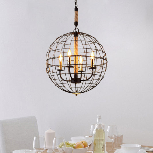 3/4/6 Lights Globe Shape Hanging Lamp with Wire Frame Vintage Stylish Golden Iron Ceiling Fixture for Dining Room Clearhalo 'Cast Iron' 'Ceiling Lights' 'Chandeliers' 'Industrial Chandeliers' 'Industrial' 'Metal' 'Middle Century Chandeliers' 'Rustic Chandeliers' 'Tiffany' Lighting' 1796404