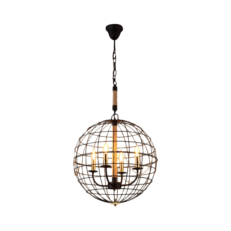 3/4/6 Lights Globe Shape Hanging Lamp with Wire Frame Vintage Stylish Golden Iron Ceiling Fixture for Dining Room Clearhalo 'Cast Iron' 'Ceiling Lights' 'Chandeliers' 'Industrial Chandeliers' 'Industrial' 'Metal' 'Middle Century Chandeliers' 'Rustic Chandeliers' 'Tiffany' Lighting' 1796405