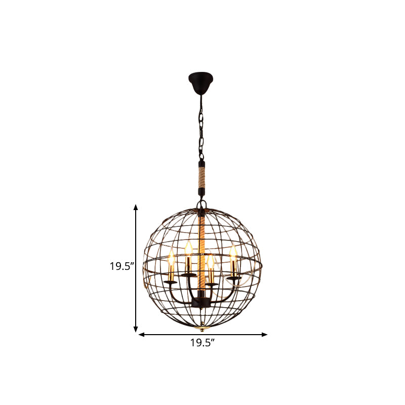 3/4/6 Lights Globe Shape Hanging Lamp with Wire Frame Vintage Stylish Golden Iron Ceiling Fixture for Dining Room Clearhalo 'Cast Iron' 'Ceiling Lights' 'Chandeliers' 'Industrial Chandeliers' 'Industrial' 'Metal' 'Middle Century Chandeliers' 'Rustic Chandeliers' 'Tiffany' Lighting' 1796406