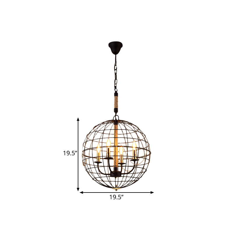 3/4/6 Lights Globe Shape Hanging Lamp with Wire Frame Vintage Stylish Golden Iron Ceiling Fixture for Dining Room Clearhalo 'Cast Iron' 'Ceiling Lights' 'Chandeliers' 'Industrial Chandeliers' 'Industrial' 'Metal' 'Middle Century Chandeliers' 'Rustic Chandeliers' 'Tiffany' Lighting' 1796406