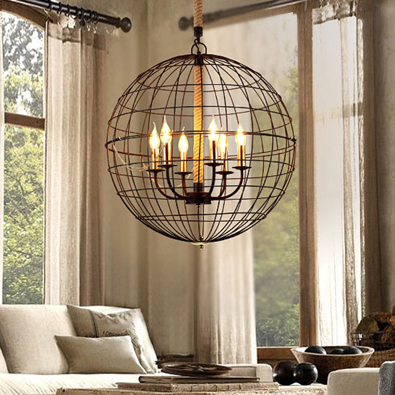 3/4/6 Lights Globe Shape Hanging Lamp with Wire Frame Vintage Stylish Golden Iron Ceiling Fixture for Dining Room 6 Gold Clearhalo 'Cast Iron' 'Ceiling Lights' 'Chandeliers' 'Industrial Chandeliers' 'Industrial' 'Metal' 'Middle Century Chandeliers' 'Rustic Chandeliers' 'Tiffany' Lighting' 1796407