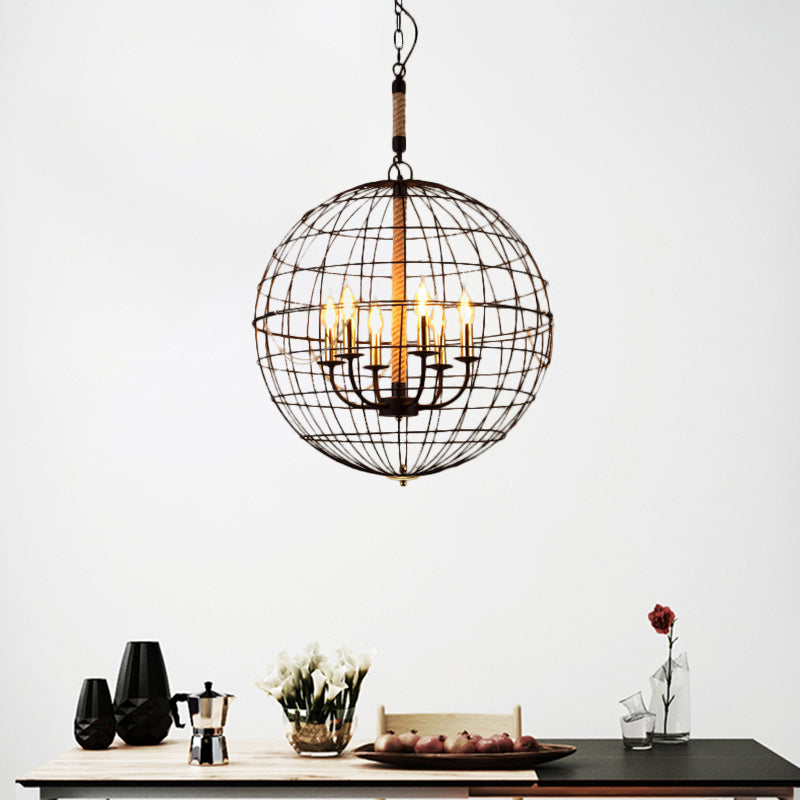 3/4/6 Lights Globe Shape Hanging Lamp with Wire Frame Vintage Stylish Golden Iron Ceiling Fixture for Dining Room Clearhalo 'Cast Iron' 'Ceiling Lights' 'Chandeliers' 'Industrial Chandeliers' 'Industrial' 'Metal' 'Middle Century Chandeliers' 'Rustic Chandeliers' 'Tiffany' Lighting' 1796408