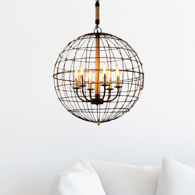 3/4/6 Lights Globe Shape Hanging Lamp with Wire Frame Vintage Stylish Golden Iron Ceiling Fixture for Dining Room Clearhalo 'Cast Iron' 'Ceiling Lights' 'Chandeliers' 'Industrial Chandeliers' 'Industrial' 'Metal' 'Middle Century Chandeliers' 'Rustic Chandeliers' 'Tiffany' Lighting' 1796409