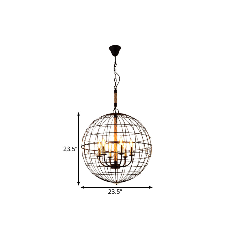 3/4/6 Lights Globe Shape Hanging Lamp with Wire Frame Vintage Stylish Golden Iron Ceiling Fixture for Dining Room Clearhalo 'Cast Iron' 'Ceiling Lights' 'Chandeliers' 'Industrial Chandeliers' 'Industrial' 'Metal' 'Middle Century Chandeliers' 'Rustic Chandeliers' 'Tiffany' Lighting' 1796411