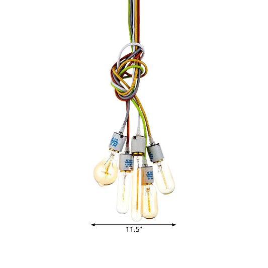 Open Bulb Restaurant Suspended Light Industrial Metal 5 Lights White Ceiling Fixture with Multi Colored Cord Clearhalo 'Ceiling Lights' 'Close To Ceiling Lights' 'Glass shade' 'Glass' 'Industrial Pendants' 'Industrial' 'Middle Century Pendants' 'Pendant Lights' 'Pendants' 'Tiffany' Lighting' 1796421