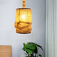 Vintage Style Lantern Ceiling Fixture 6.5"/9" W 1 Bulb Linen Hanging Lamp with Rope Cord in Yellow for Dining Room Clearhalo 'Ceiling Lights' 'Pendant Lights' 'Pendants' Lighting' 1796453