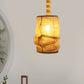 Vintage Style Lantern Ceiling Fixture 6.5"/9" W 1 Bulb Linen Hanging Lamp with Rope Cord in Yellow for Dining Room Clearhalo 'Ceiling Lights' 'Pendant Lights' 'Pendants' Lighting' 1796454