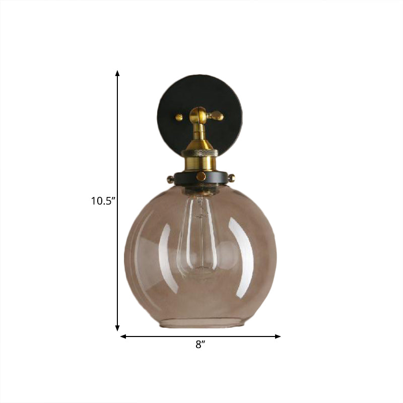 1 Light Grey Glass Wall Sconce Light Industrial Black/Brass/Copper Globe Living Room Lighting Fixture Clearhalo 'Cast Iron' 'Glass' 'Industrial wall lights' 'Industrial' 'Middle century wall lights' 'Modern' 'Tiffany' 'Traditional wall lights' 'Wall Lamps & Sconces' 'Wall Lights' Lighting' 1796466