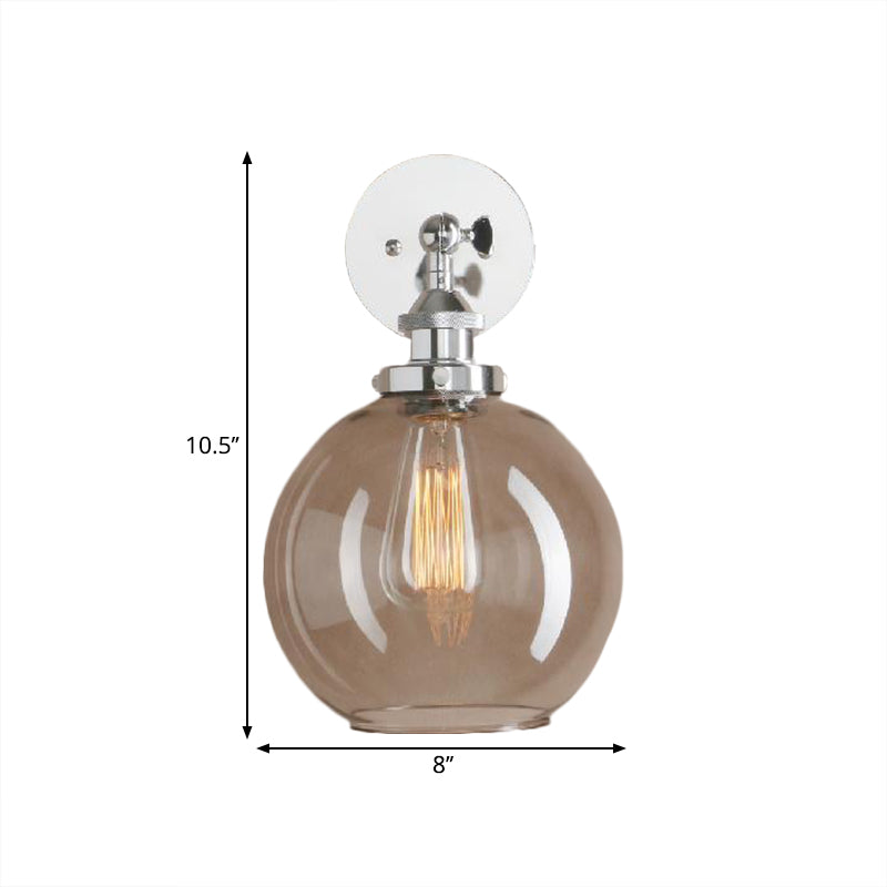 1 Light Grey Glass Wall Sconce Light Industrial Black/Brass/Copper Globe Living Room Lighting Fixture Clearhalo 'Cast Iron' 'Glass' 'Industrial wall lights' 'Industrial' 'Middle century wall lights' 'Modern' 'Tiffany' 'Traditional wall lights' 'Wall Lamps & Sconces' 'Wall Lights' Lighting' 1796471