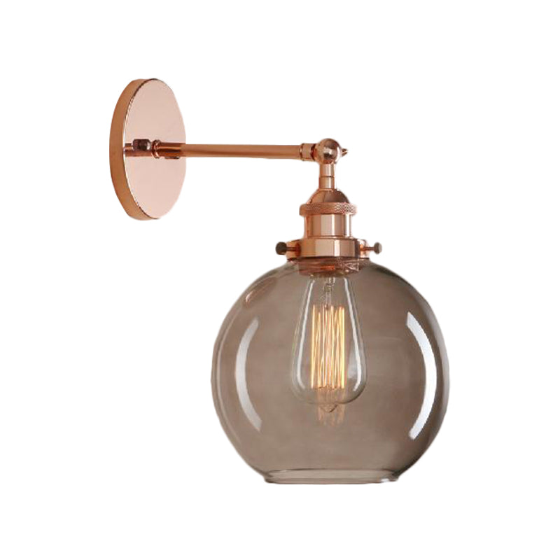 1 Light Grey Glass Wall Sconce Light Industrial Black/Brass/Copper Globe Living Room Lighting Fixture Clearhalo 'Cast Iron' 'Glass' 'Industrial wall lights' 'Industrial' 'Middle century wall lights' 'Modern' 'Tiffany' 'Traditional wall lights' 'Wall Lamps & Sconces' 'Wall Lights' Lighting' 1796475