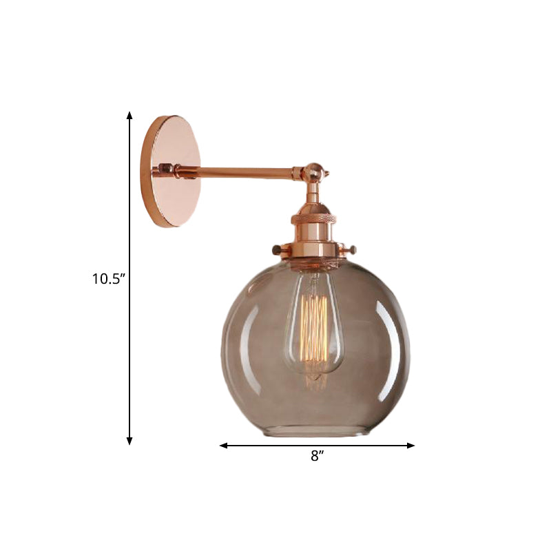 1 Light Grey Glass Wall Sconce Light Industrial Black/Brass/Copper Globe Living Room Lighting Fixture Clearhalo 'Cast Iron' 'Glass' 'Industrial wall lights' 'Industrial' 'Middle century wall lights' 'Modern' 'Tiffany' 'Traditional wall lights' 'Wall Lamps & Sconces' 'Wall Lights' Lighting' 1796476