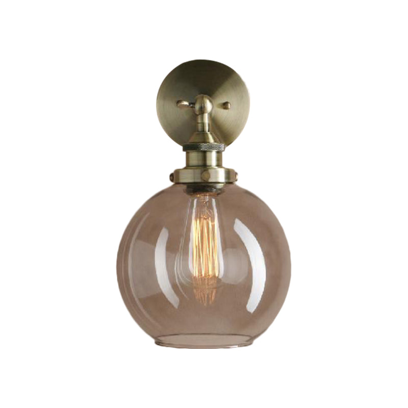 1 Light Grey Glass Wall Sconce Light Industrial Black/Brass/Copper Globe Living Room Lighting Fixture Clearhalo 'Cast Iron' 'Glass' 'Industrial wall lights' 'Industrial' 'Middle century wall lights' 'Modern' 'Tiffany' 'Traditional wall lights' 'Wall Lamps & Sconces' 'Wall Lights' Lighting' 1796480
