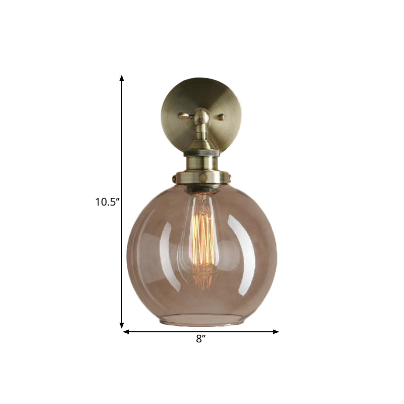 1 Light Grey Glass Wall Sconce Light Industrial Black/Brass/Copper Globe Living Room Lighting Fixture Clearhalo 'Cast Iron' 'Glass' 'Industrial wall lights' 'Industrial' 'Middle century wall lights' 'Modern' 'Tiffany' 'Traditional wall lights' 'Wall Lamps & Sconces' 'Wall Lights' Lighting' 1796481