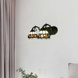 Hotel Bell Shade Wall Light with Curved Arm Stained Glass 2 Heads Tiffany Vintage Wall Lamp Clearhalo 'Industrial' 'Middle century wall lights' 'Tiffany wall lights' 'Tiffany' 'Wall Lamps & Sconces' 'Wall Lights' Lighting' 179665
