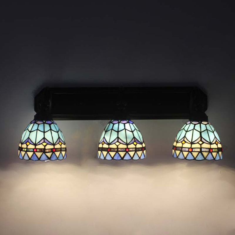 3 Heads Bowl Wall Mount Light Baroque Style Stained Glass Bathroom Vanity Light in Black Finish Clearhalo 'Industrial' 'Middle century wall lights' 'Tiffany wall lights' 'Tiffany' 'Wall Lamps & Sconces' 'Wall Lights' Lighting' 179669