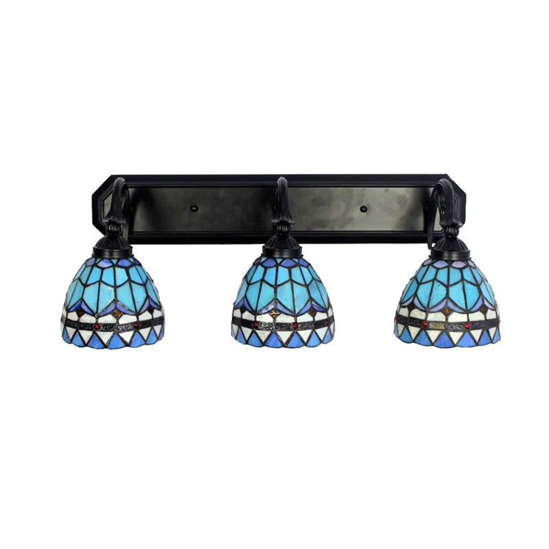 3 Heads Bowl Wall Mount Light Baroque Style Stained Glass Bathroom Vanity Light in Black Finish Clearhalo 'Industrial' 'Middle century wall lights' 'Tiffany wall lights' 'Tiffany' 'Wall Lamps & Sconces' 'Wall Lights' Lighting' 179670