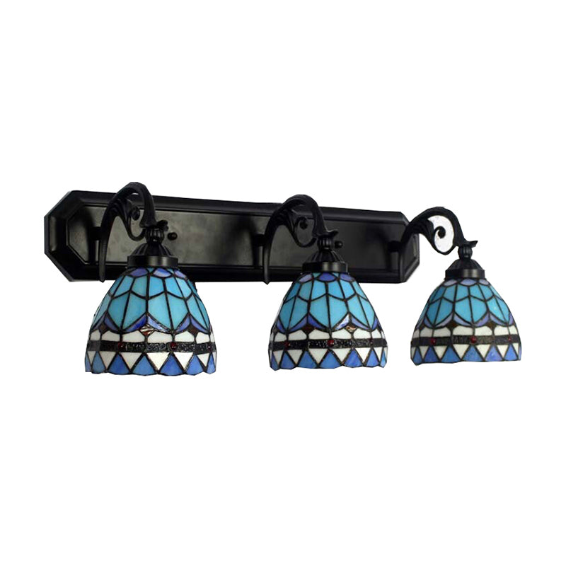 3 Heads Bowl Wall Mount Light Baroque Style Stained Glass Bathroom Vanity Light in Black Finish Clearhalo 'Industrial' 'Middle century wall lights' 'Tiffany wall lights' 'Tiffany' 'Wall Lamps & Sconces' 'Wall Lights' Lighting' 179671