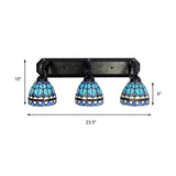 3 Heads Bowl Wall Mount Light Baroque Style Stained Glass Bathroom Vanity Light in Black Finish Clearhalo 'Industrial' 'Middle century wall lights' 'Tiffany wall lights' 'Tiffany' 'Wall Lamps & Sconces' 'Wall Lights' Lighting' 179672