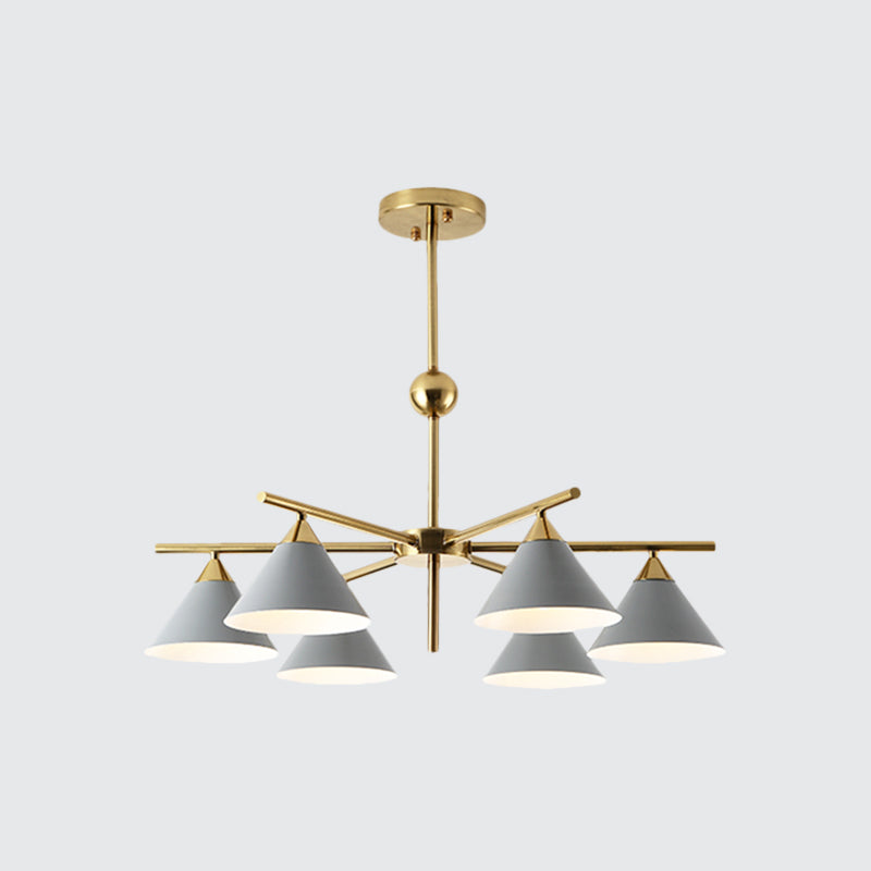 Metallic Pyramid Chandelier Kid Bedroom 6 Heads Macaron Candy Colored Hanging Light Clearhalo 'Ceiling Lights' 'Chandeliers' 'Modern Chandeliers' 'Modern' Lighting' 1796771
