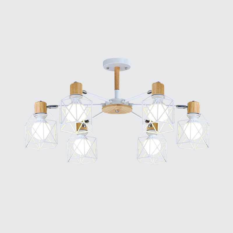 Iron Drum Wire Frame Chandelier Living Room 3/6/8-Light Modern Style Pendant Lighting in Black/White Clearhalo 'Ceiling Lights' 'Chandeliers' 'Modern Chandeliers' 'Modern' Lighting' 1796803