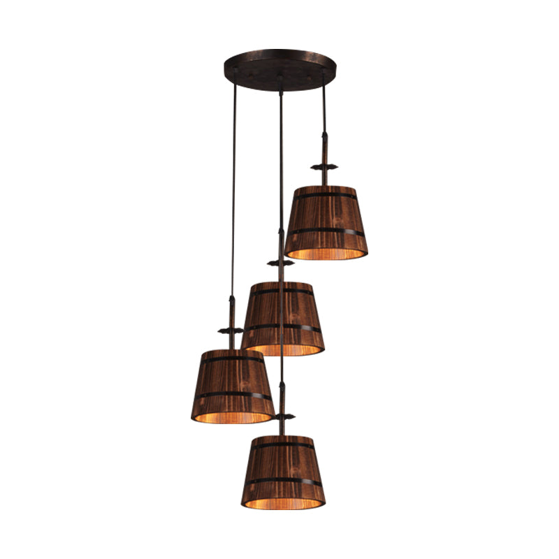 Coolie Shade Restaurant Hanging Lamp Wood 4 Heads Rustic Pendant Light in Brown Clearhalo 'Art Deco Pendants' 'Black' 'Cast Iron' 'Ceiling Lights' 'Ceramic' 'Crystal' 'Industrial Pendants' 'Industrial' 'Metal' 'Middle Century Pendants' 'Pendant Lights' 'Pendants' 'Rustic Pendants' 'Tiffany' Lighting' 1796895