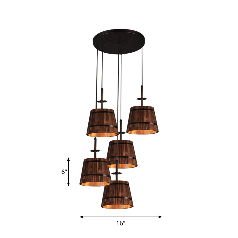 Wooden Bucket Suspension Light Lodge Cafe 4-Light Country Style Pendant Light in Brown Clearhalo 'Art Deco Pendants' 'Black' 'Cast Iron' 'Ceiling Lights' 'Ceramic' 'Crystal' 'Industrial Pendants' 'Industrial' 'Metal' 'Middle Century Pendants' 'Pendant Lights' 'Pendants' 'Rustic Pendants' 'Tiffany' Lighting' 1796906