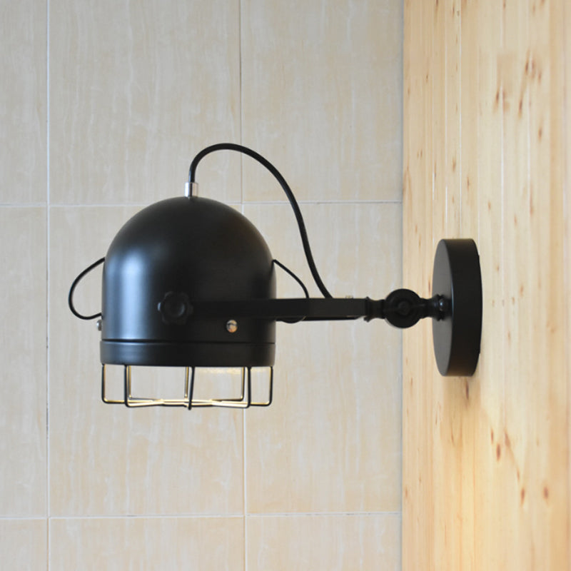 Black 1 Head Wall Lighting Vintage Metal Dome Shade Rotatable Wall Sconce with Wire Frame for Corridor Clearhalo 'Art deco wall lights' 'Cast Iron' 'Glass' 'Industrial wall lights' 'Industrial' 'Middle century wall lights' 'Modern' 'Rustic wall lights' 'Tiffany' 'Traditional wall lights' 'Wall Lamps & Sconces' 'Wall Lights' Lighting' 1796948