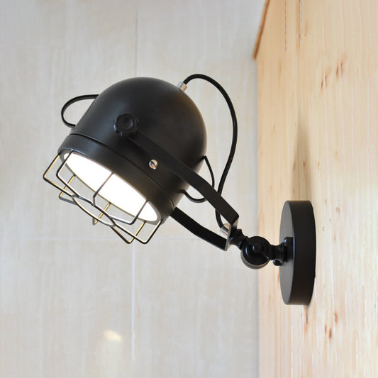 Black 1 Head Wall Lighting Vintage Metal Dome Shade Rotatable Wall Sconce with Wire Frame for Corridor Clearhalo 'Art deco wall lights' 'Cast Iron' 'Glass' 'Industrial wall lights' 'Industrial' 'Middle century wall lights' 'Modern' 'Rustic wall lights' 'Tiffany' 'Traditional wall lights' 'Wall Lamps & Sconces' 'Wall Lights' Lighting' 1796949