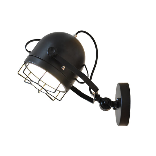 Black 1 Head Wall Lighting Vintage Metal Dome Shade Rotatable Wall Sconce with Wire Frame for Corridor Clearhalo 'Art deco wall lights' 'Cast Iron' 'Glass' 'Industrial wall lights' 'Industrial' 'Middle century wall lights' 'Modern' 'Rustic wall lights' 'Tiffany' 'Traditional wall lights' 'Wall Lamps & Sconces' 'Wall Lights' Lighting' 1796950