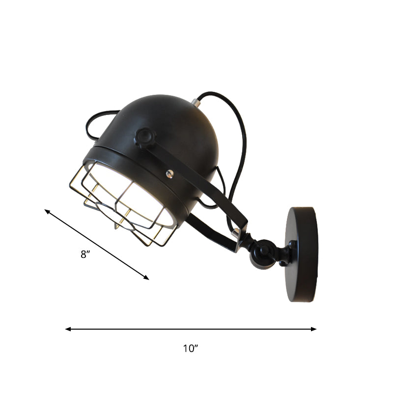 Black 1 Head Wall Lighting Vintage Metal Dome Shade Rotatable Wall Sconce with Wire Frame for Corridor Clearhalo 'Art deco wall lights' 'Cast Iron' 'Glass' 'Industrial wall lights' 'Industrial' 'Middle century wall lights' 'Modern' 'Rustic wall lights' 'Tiffany' 'Traditional wall lights' 'Wall Lamps & Sconces' 'Wall Lights' Lighting' 1796951