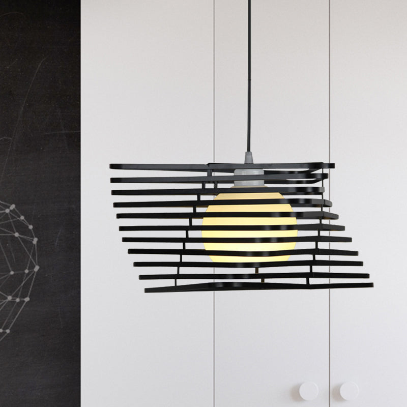 Antique Twist Cage Hanging Light Metallic Single Light Monochrome Pendant Lamp for Bookstore Clearhalo 'Art Deco Pendants' 'Black' 'Cast Iron' 'Ceiling Lights' 'Ceramic' 'Crystal' 'Industrial Pendants' 'Industrial' 'Metal' 'Middle Century Pendants' 'Pendant Lights' 'Pendants' 'Rustic Pendants' 'Tiffany' Lighting' 1796992