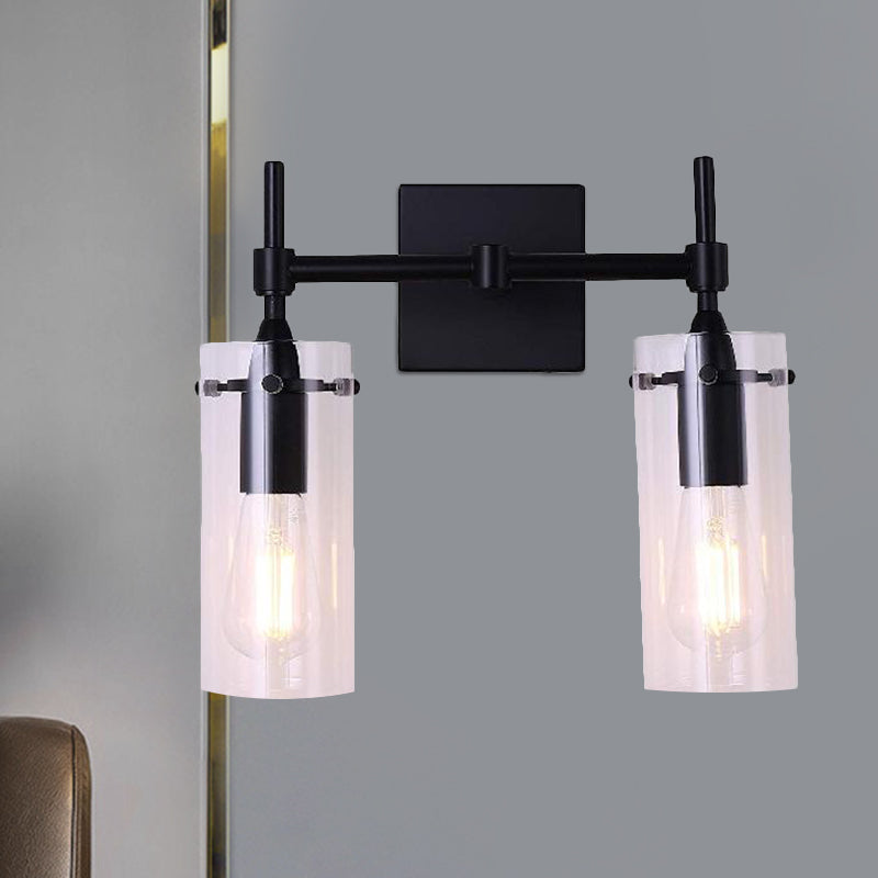 Clear Glass Tube Wall Lighting Kitchen Bathroom 2 Lights Antique Wall Lamp in Black Clear Clearhalo 'Cast Iron' 'Glass' 'Industrial wall lights' 'Industrial' 'Middle century wall lights' 'Modern' 'Tiffany' 'Traditional wall lights' 'Wall Lamps & Sconces' 'Wall Lights' Lighting' 1796999