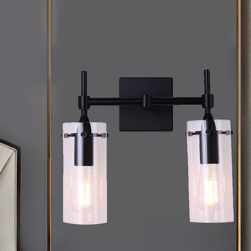 Clear Glass Tube Wall Lighting Kitchen Bathroom 2 Lights Antique Wall Lamp in Black Clearhalo 'Cast Iron' 'Glass' 'Industrial wall lights' 'Industrial' 'Middle century wall lights' 'Modern' 'Tiffany' 'Traditional wall lights' 'Wall Lamps & Sconces' 'Wall Lights' Lighting' 1797000