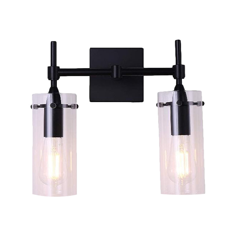 Clear Glass Tube Wall Lighting Kitchen Bathroom 2 Lights Antique Wall Lamp in Black Clearhalo 'Cast Iron' 'Glass' 'Industrial wall lights' 'Industrial' 'Middle century wall lights' 'Modern' 'Tiffany' 'Traditional wall lights' 'Wall Lamps & Sconces' 'Wall Lights' Lighting' 1797002