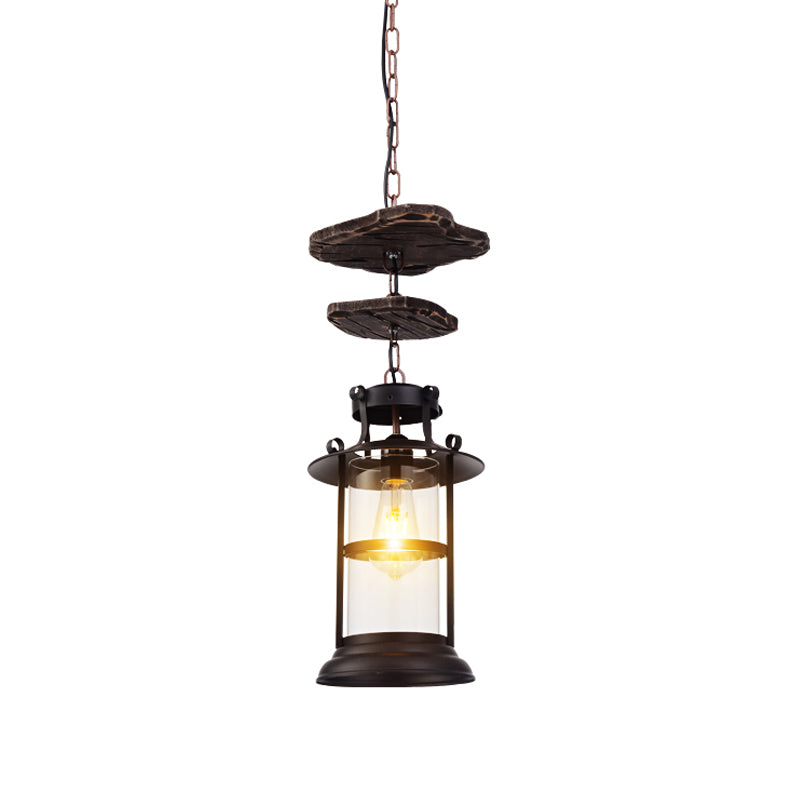Black Cylinder Ceiling Light Industrial Clear Glass Single Light Living Room Pendant Lighting Fixture for Coffee Shop Clearhalo 'Ceiling Lights' 'Close To Ceiling Lights' 'Glass shade' 'Glass' 'Pendant Lights' 'Pendants' Lighting' 1797017