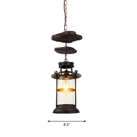 Black Cylinder Ceiling Light Industrial Clear Glass Single Light Living Room Pendant Lighting Fixture for Coffee Shop Clearhalo 'Ceiling Lights' 'Close To Ceiling Lights' 'Glass shade' 'Glass' 'Pendant Lights' 'Pendants' Lighting' 1797018