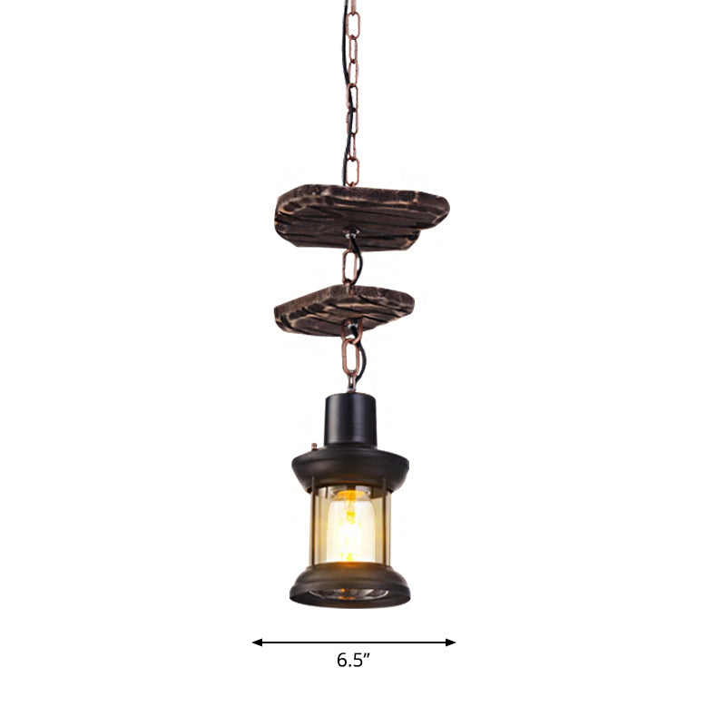 Black Cylinder Ceiling Light Industrial Clear Glass Single Light Living Room Pendant Lighting Fixture for Coffee Shop Clearhalo 'Ceiling Lights' 'Close To Ceiling Lights' 'Glass shade' 'Glass' 'Pendant Lights' 'Pendants' Lighting' 1797023