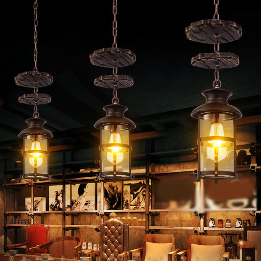 Black Cylinder Ceiling Light Industrial Clear Glass Single Light Living Room Pendant Lighting Fixture for Coffee Shop Black C Clearhalo 'Ceiling Lights' 'Close To Ceiling Lights' 'Glass shade' 'Glass' 'Pendant Lights' 'Pendants' Lighting' 1797024