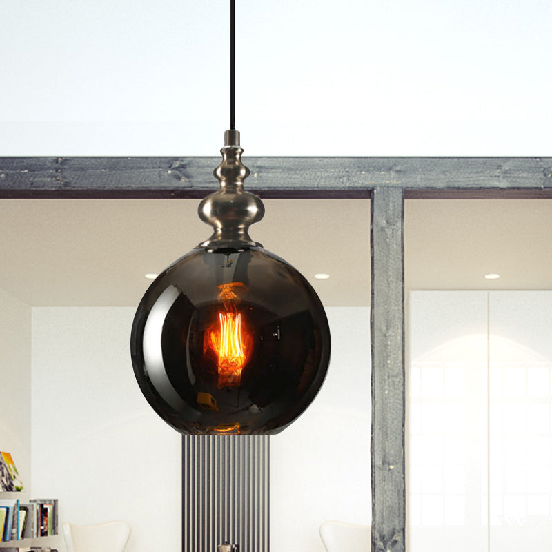 Single Bulb Round Pendant Lighting Fixture Industrial Grey/Clear/Amber Dimpled Glass Hanging Ceiling Light Grey Clearhalo 'Ceiling Lights' 'Close To Ceiling Lights' 'Glass shade' 'Glass' 'Industrial Pendants' 'Industrial' 'Middle Century Pendants' 'Pendant Lights' 'Pendants' 'Tiffany' Lighting' 1797044