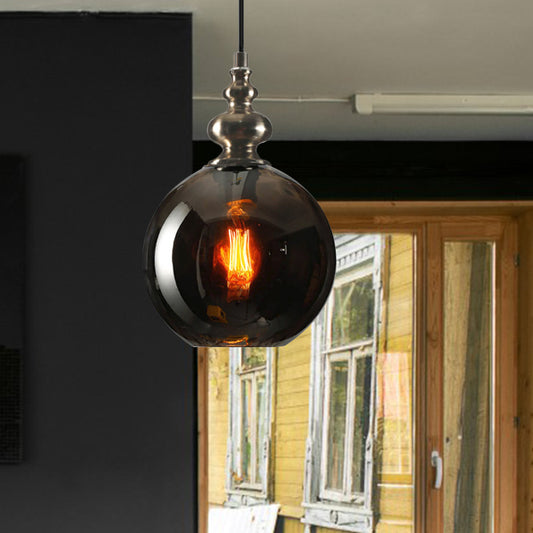Single Bulb Round Pendant Lighting Fixture Industrial Grey/Clear/Amber Dimpled Glass Hanging Ceiling Light Clearhalo 'Ceiling Lights' 'Close To Ceiling Lights' 'Glass shade' 'Glass' 'Industrial Pendants' 'Industrial' 'Middle Century Pendants' 'Pendant Lights' 'Pendants' 'Tiffany' Lighting' 1797046