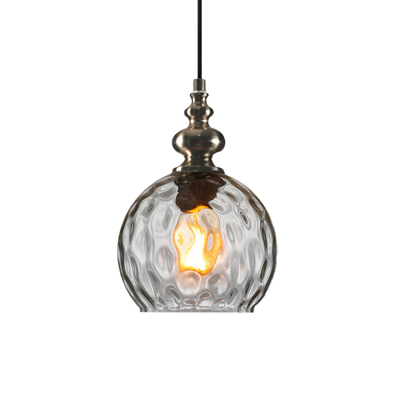 Single Bulb Round Pendant Lighting Fixture Industrial Grey/Clear/Amber Dimpled Glass Hanging Ceiling Light Clearhalo 'Ceiling Lights' 'Close To Ceiling Lights' 'Glass shade' 'Glass' 'Industrial Pendants' 'Industrial' 'Middle Century Pendants' 'Pendant Lights' 'Pendants' 'Tiffany' Lighting' 1797052