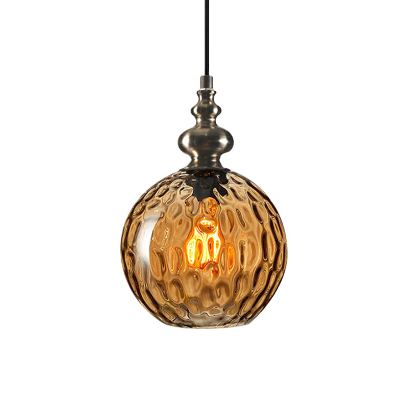 Single Bulb Round Pendant Lighting Fixture Industrial Grey/Clear/Amber Dimpled Glass Hanging Ceiling Light Clearhalo 'Ceiling Lights' 'Close To Ceiling Lights' 'Glass shade' 'Glass' 'Industrial Pendants' 'Industrial' 'Middle Century Pendants' 'Pendant Lights' 'Pendants' 'Tiffany' Lighting' 1797056
