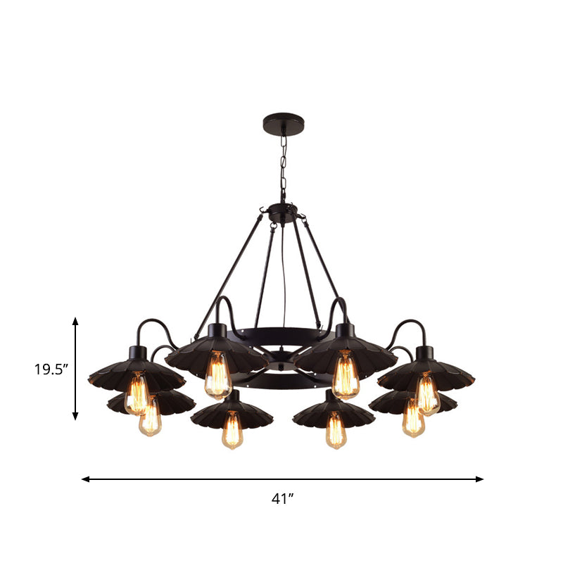 Farmhouse Style Scalloped Edge Chandelier Light 8 Heads Metal Pendant Lamp with Gooseneck Arm in Black Clearhalo 'Cast Iron' 'Ceiling Lights' 'Chandeliers' 'Industrial Chandeliers' 'Industrial' 'Metal' 'Middle Century Chandeliers' 'Rustic Chandeliers' 'Tiffany' Lighting' 1797116