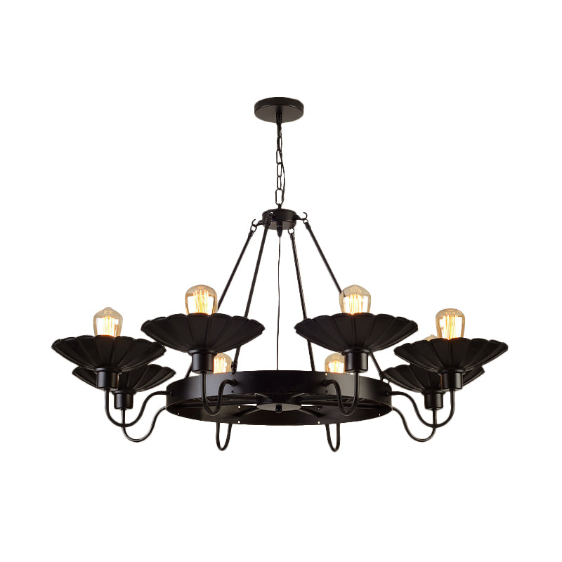 Farmhouse Style Scalloped Edge Chandelier Light 8 Heads Metal Pendant Lamp with Gooseneck Arm in Black Clearhalo 'Cast Iron' 'Ceiling Lights' 'Chandeliers' 'Industrial Chandeliers' 'Industrial' 'Metal' 'Middle Century Chandeliers' 'Rustic Chandeliers' 'Tiffany' Lighting' 1797119