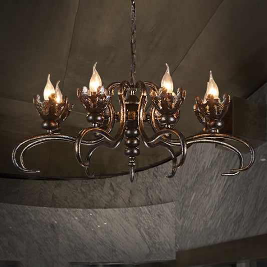 Antique Stylish Candle Chandelier with Twist Arm Metallic Pendant Light in Rust for Farmhouse Clearhalo 'Cast Iron' 'Ceiling Lights' 'Chandeliers' 'Industrial Chandeliers' 'Industrial' 'Metal' 'Middle Century Chandeliers' 'Rustic Chandeliers' 'Tiffany' Lighting' 1797129