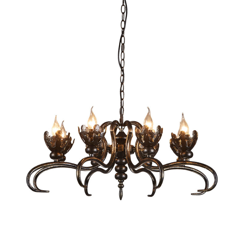 Antique Stylish Candle Chandelier with Twist Arm Metallic Pendant Light in Rust for Farmhouse Clearhalo 'Cast Iron' 'Ceiling Lights' 'Chandeliers' 'Industrial Chandeliers' 'Industrial' 'Metal' 'Middle Century Chandeliers' 'Rustic Chandeliers' 'Tiffany' Lighting' 1797130