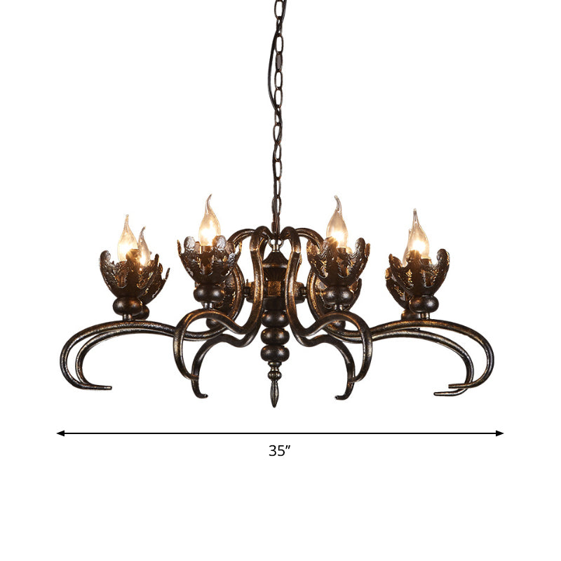 Antique Stylish Candle Chandelier with Twist Arm Metallic Pendant Light in Rust for Farmhouse Clearhalo 'Cast Iron' 'Ceiling Lights' 'Chandeliers' 'Industrial Chandeliers' 'Industrial' 'Metal' 'Middle Century Chandeliers' 'Rustic Chandeliers' 'Tiffany' Lighting' 1797131
