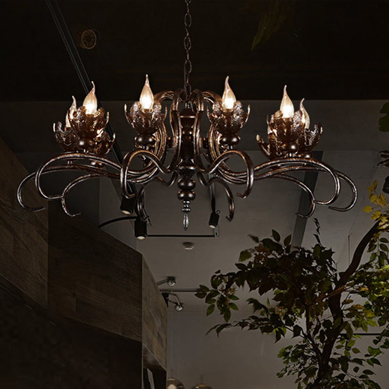 Antique Stylish Candle Chandelier with Twist Arm Metallic Pendant Light in Rust for Farmhouse Clearhalo 'Cast Iron' 'Ceiling Lights' 'Chandeliers' 'Industrial Chandeliers' 'Industrial' 'Metal' 'Middle Century Chandeliers' 'Rustic Chandeliers' 'Tiffany' Lighting' 1797133